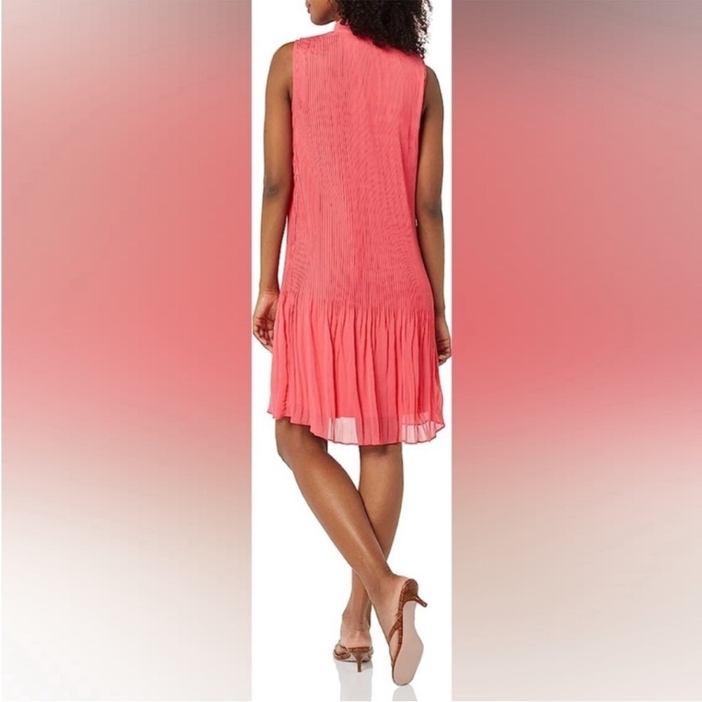 DNKY MELON PINK SLEEVELESS Tie-Neck Pleated Dress Size 2 NWT PARTY HOLIDAY